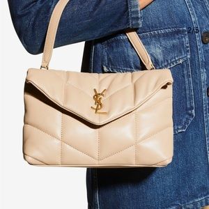 Saint Laurent LouLou YSL Small Puffer Shoulder Bag Dark Beige